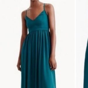 J crew long spaghetti strap dress green NWT